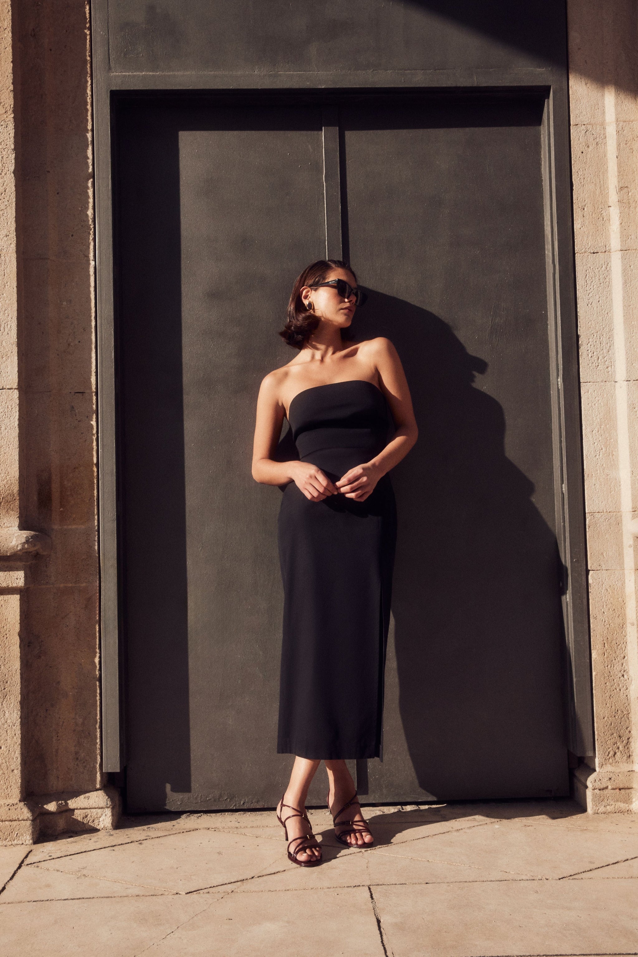 Isabella Black Strapless Maxi Dress | Organic Cotton - Me Esse Isabella Black Strapless Maxi Dress | Organic Cotton - Me Esse