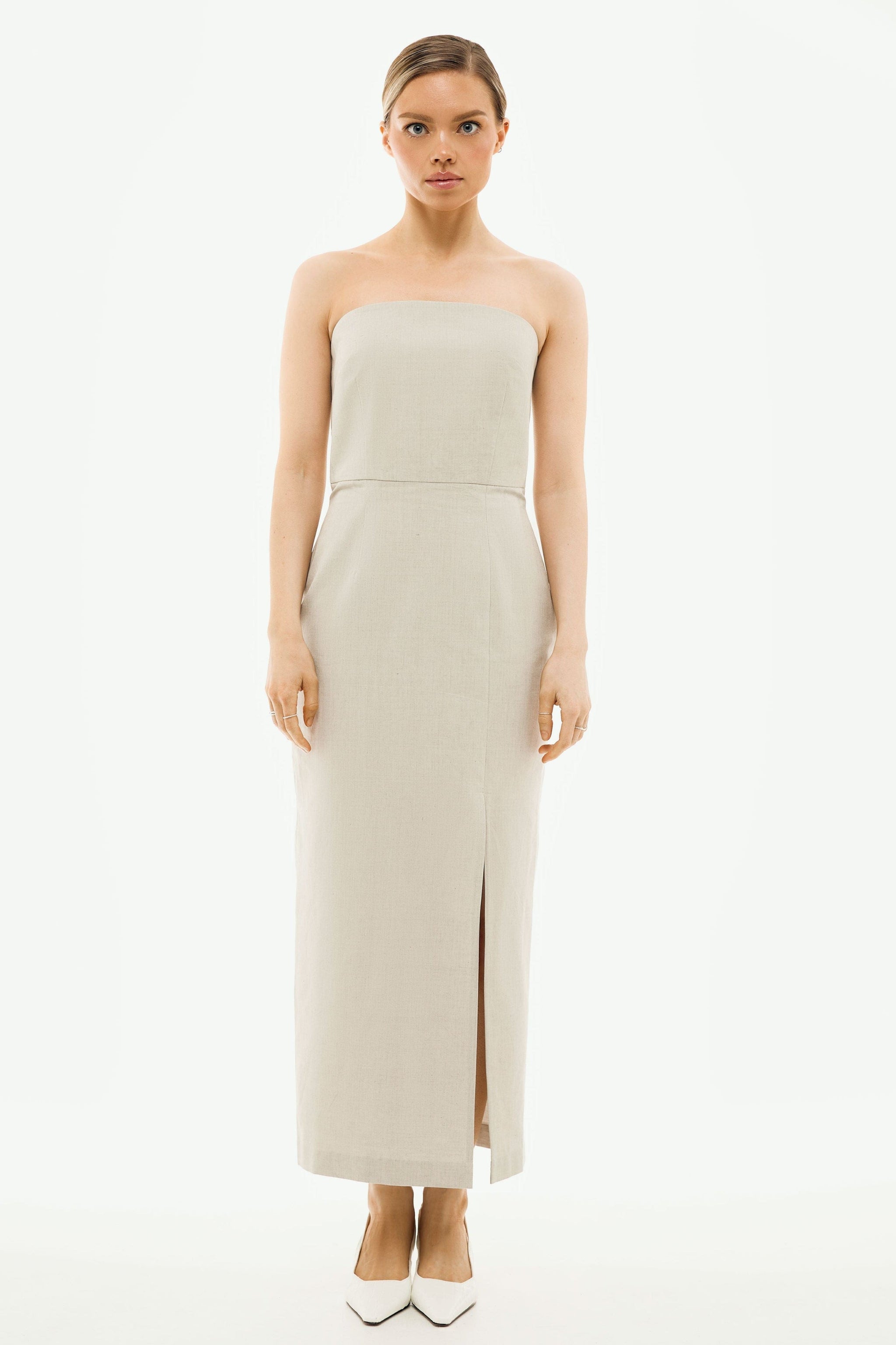 Isabella Stone Grey Strapless Maxi Dress | Organic Cotton - Me Esse Isabella Stone Grey Strapless Maxi Dress | Organic Cotton - Me Esse