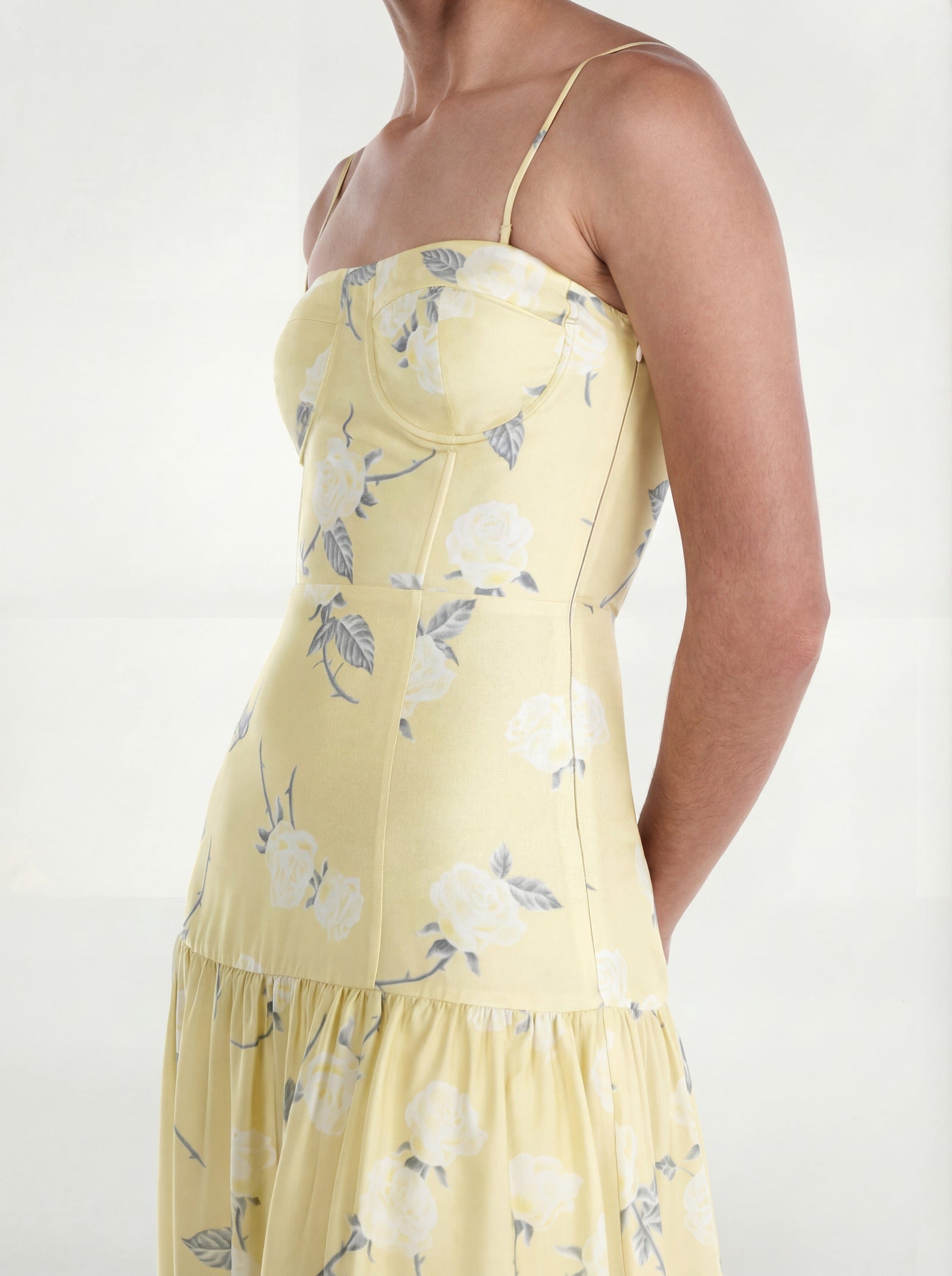 Me Esse Juliette Roses Print Midi Dress in Lemon Yellow