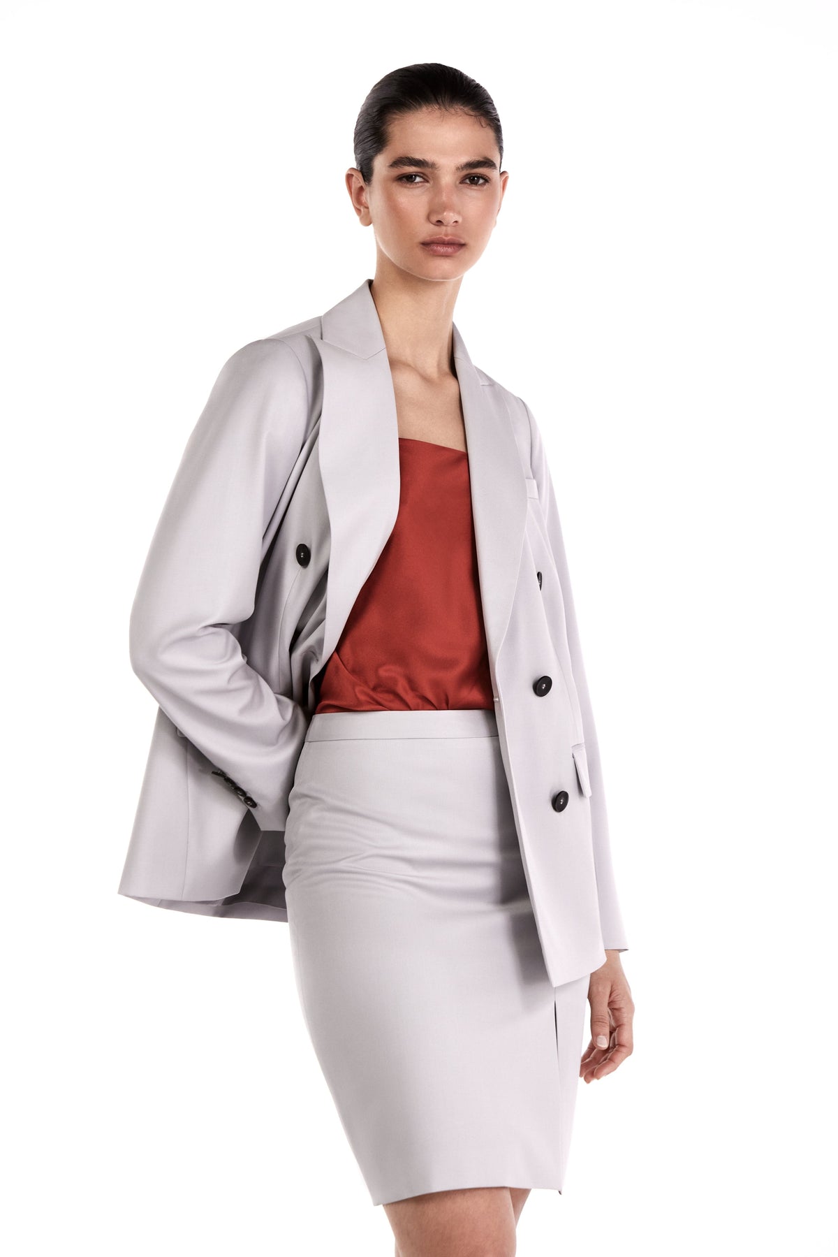 Me Esse Lily Lilium Luster Red Slim Strap Top | Stone-Washed Silk