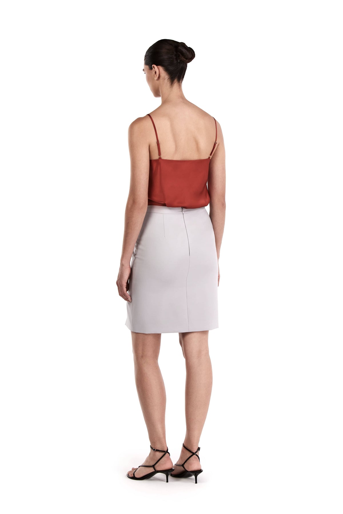 Me Esse Lily Lilium Luster Red Slim Strap Top | Stone-Washed Silk