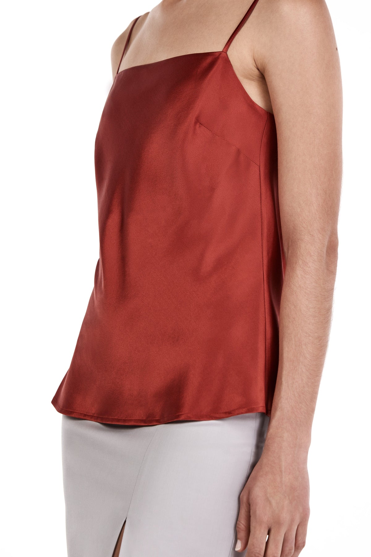 Me Esse Lily Lilium Luster Red Slim Strap Top | Stone-Washed Silk