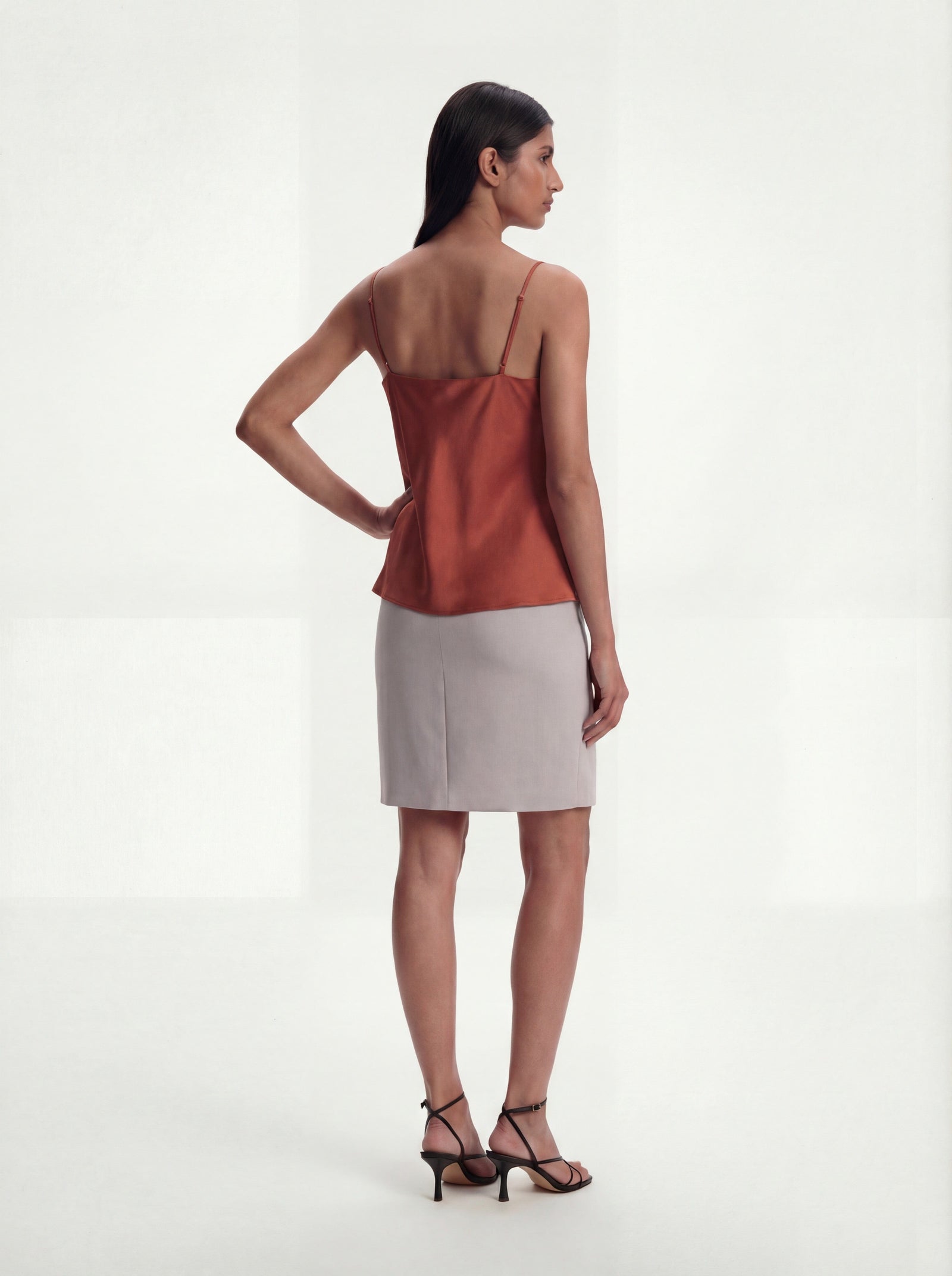 Me Esse Lily Lilium Luster Red Slim Strap Top | Stone-Washed Silk