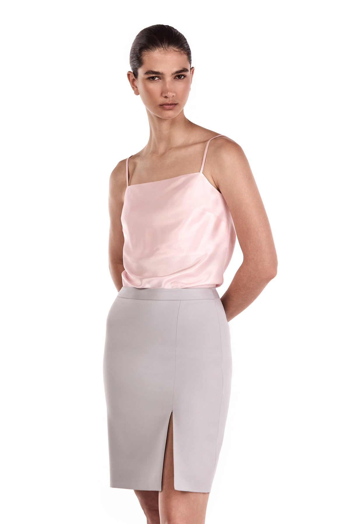 Me Esse Lily Marshmallow Pink Slim Strap Top | Stone-Washed Silk