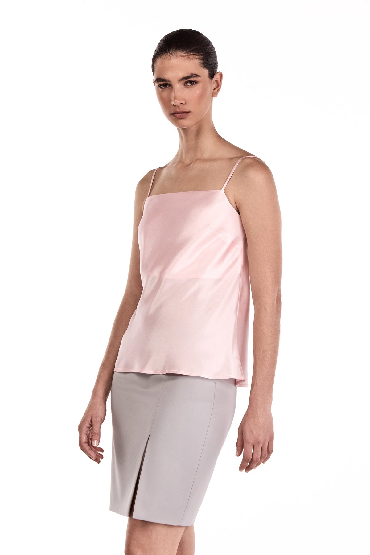 Me Esse Lily Marshmallow Pink Slim Strap Top | Stone-Washed Silk
