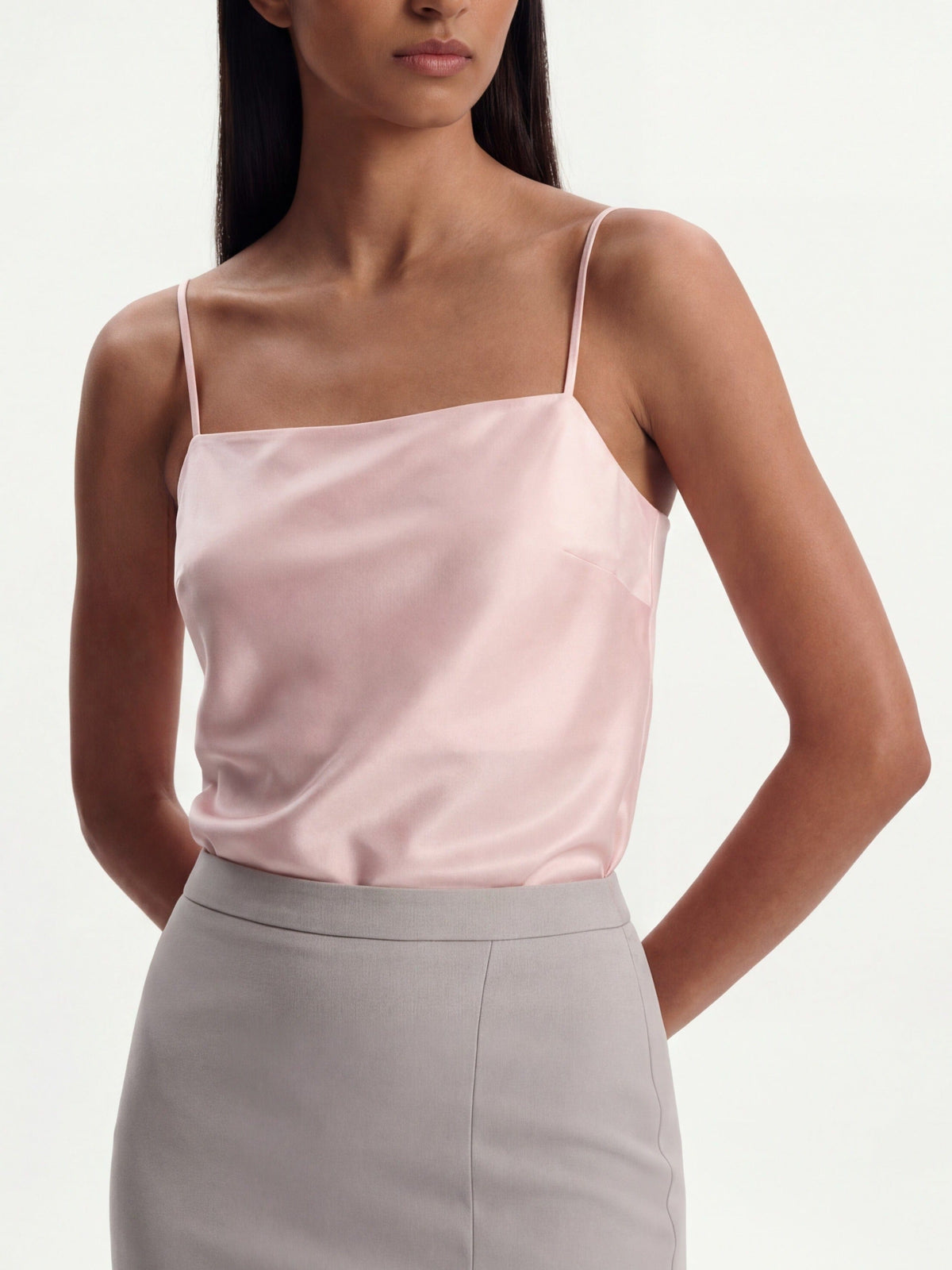 Me Esse Lily Marshmallow Pink Slim Strap Top | Stone-Washed Silk