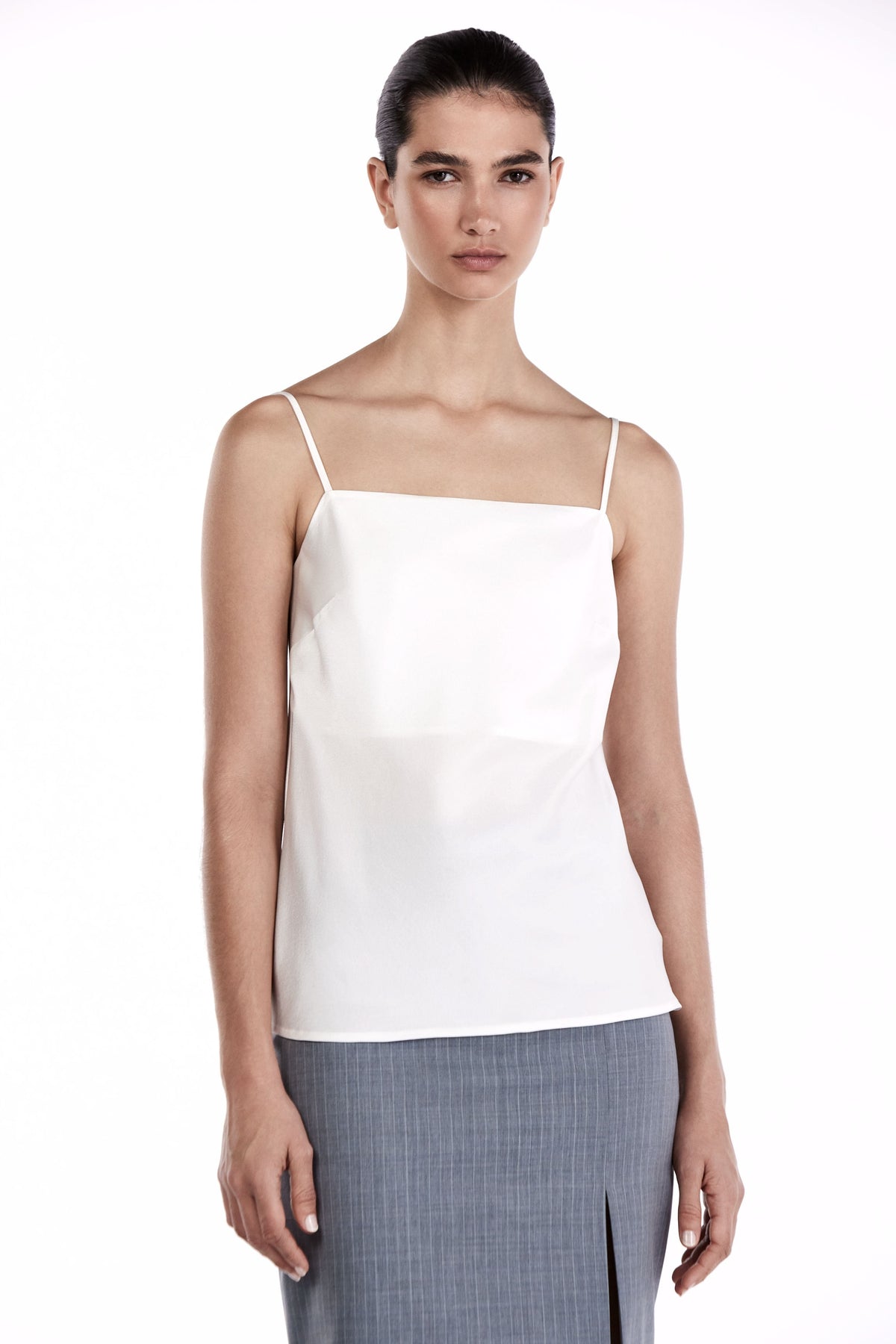 Me Esse Lily Stalactite White Slim Strap Top | Stone-Washed Silk