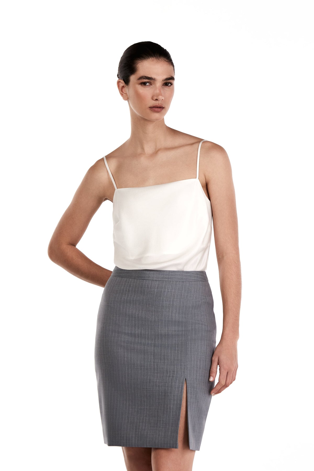 Me Esse Lily Stalactite White Slim Strap Top | Stone-Washed Silk