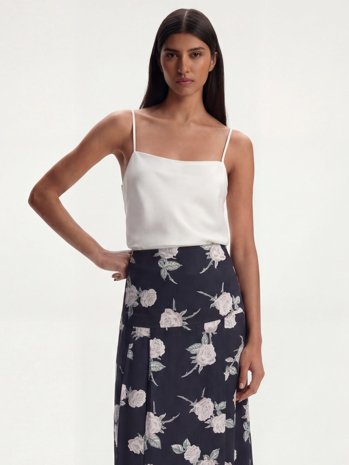 Me Esse Lily Stalactite White Slim Strap Top | Stone-Washed Silk