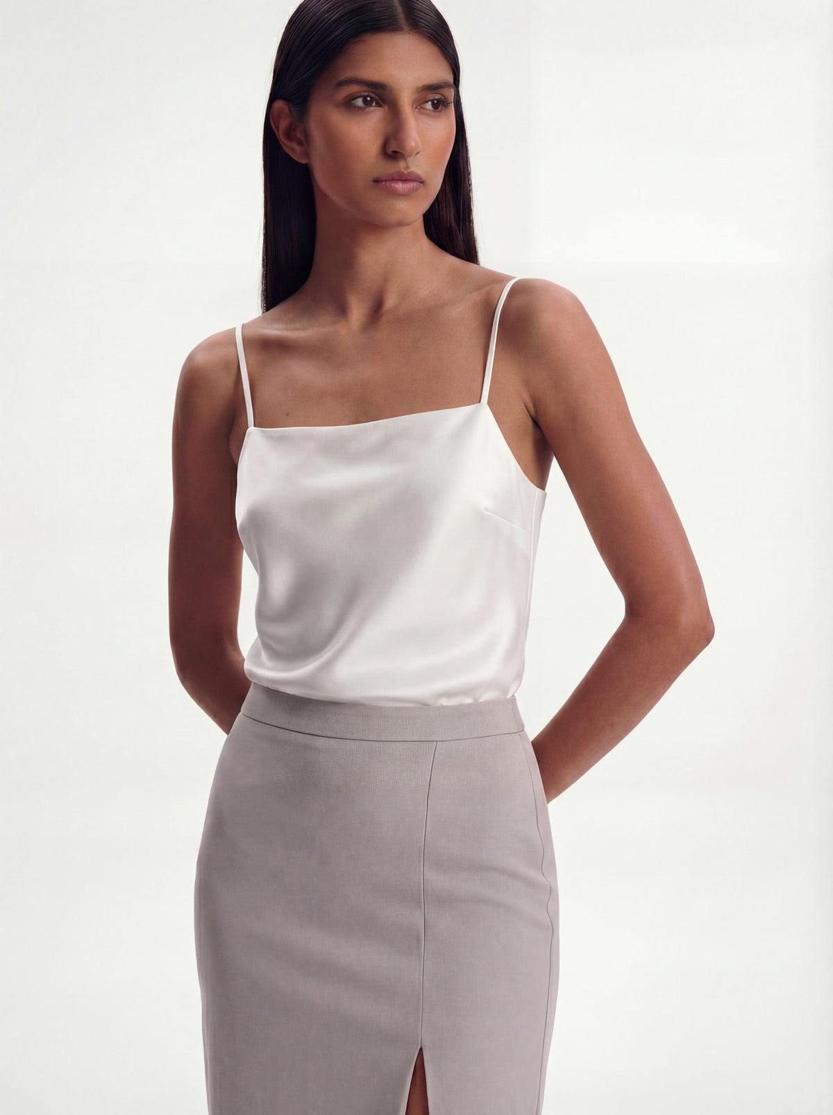 Me Esse Lily Stalactite White Slim Strap Top | Stone-Washed Silk