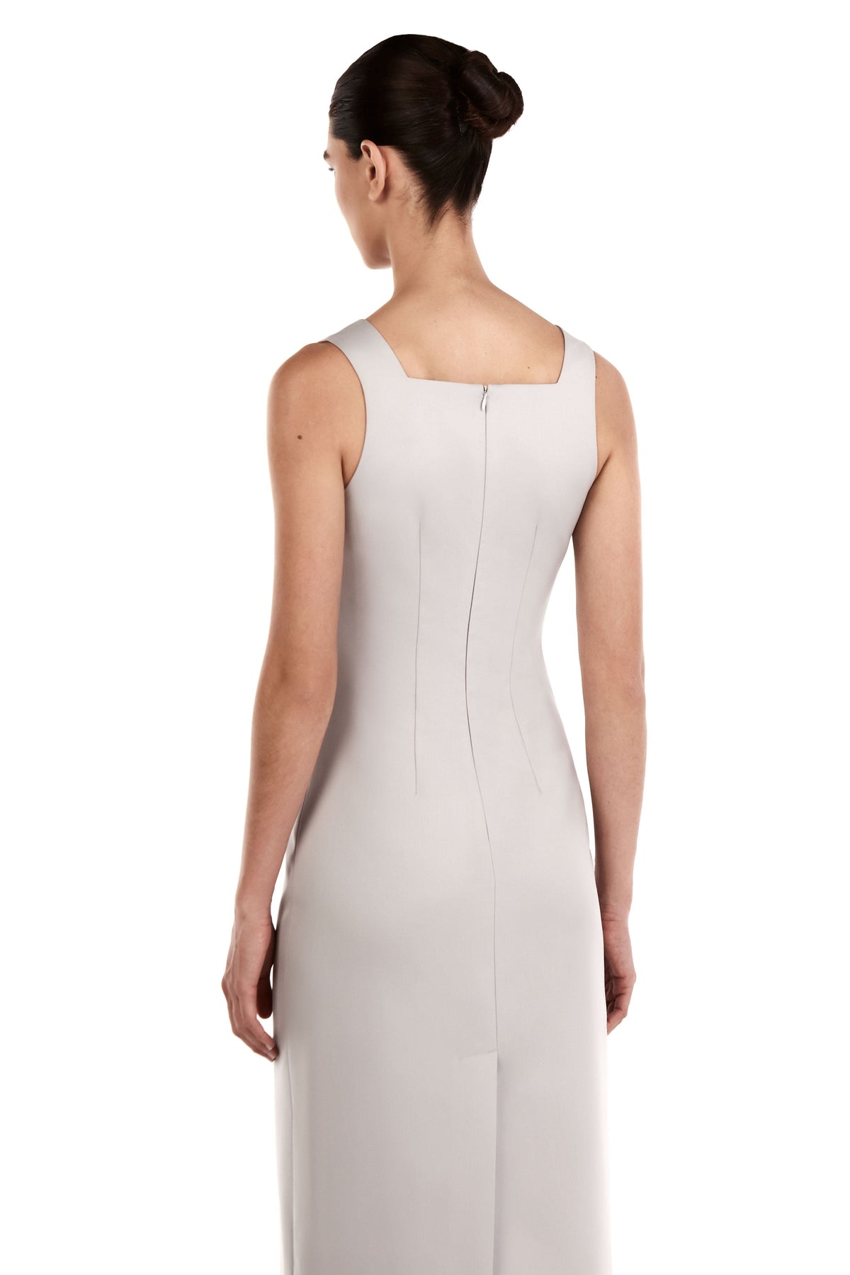 Me Esse Olivia Tailored Midi Dress with Square Neck in Platinum Grey