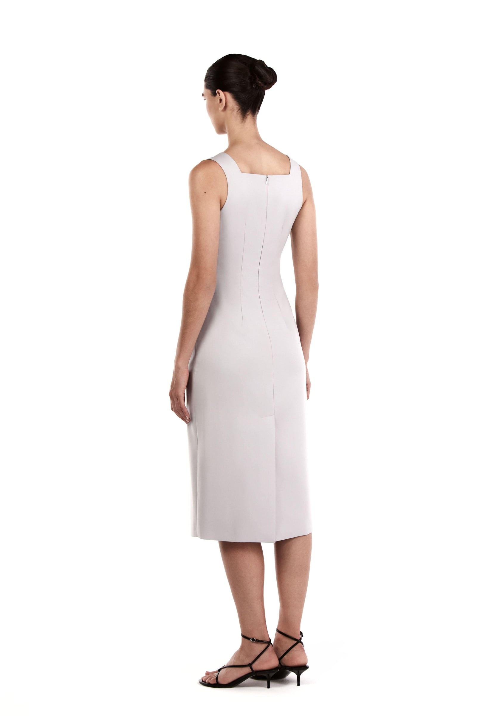 Me Esse Olivia Tailored Midi Dress with Square Neck in Platinum Grey